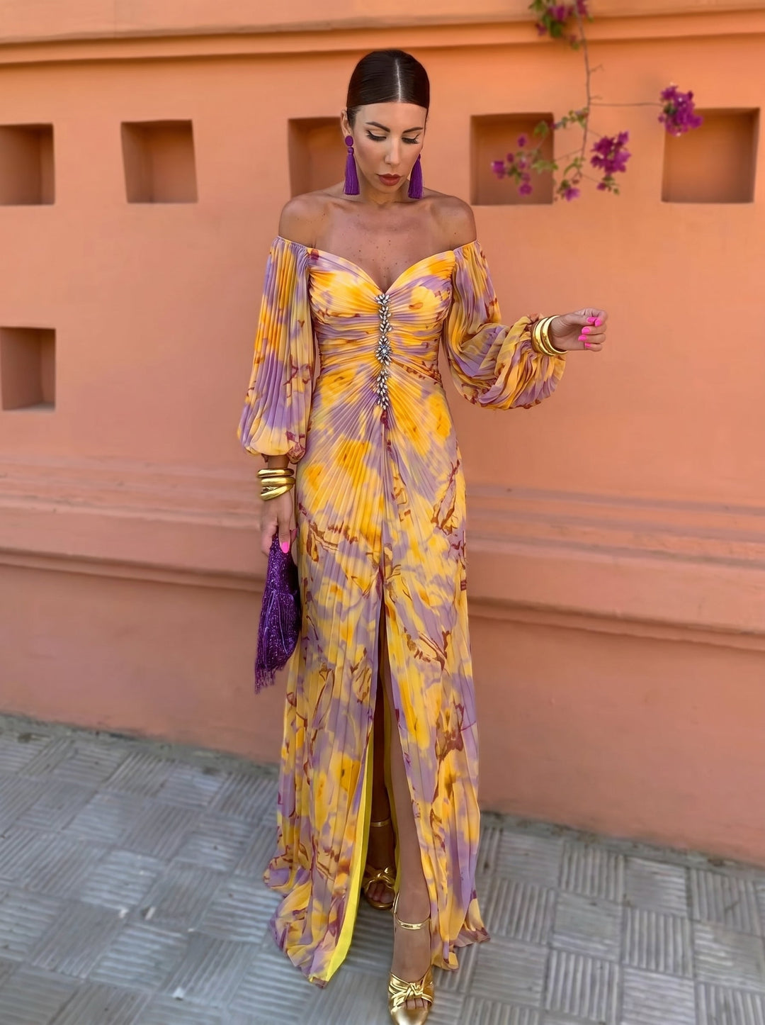 Nivara – encolure sculptée, imprimé floral, robe