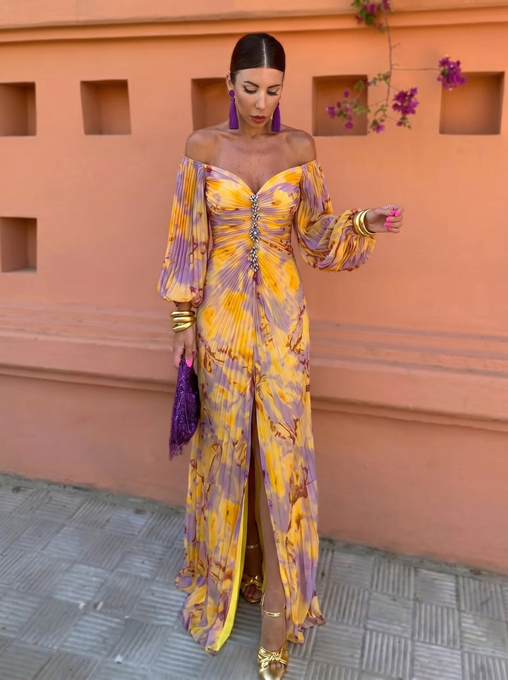 Nivara – encolure sculptée, imprimé floral, robe