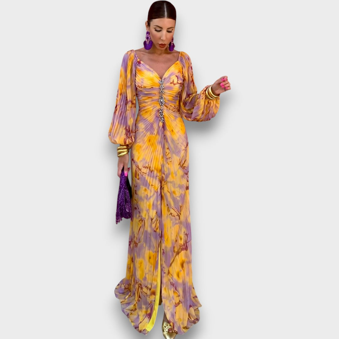Nivara – encolure sculptée, imprimé floral, robe