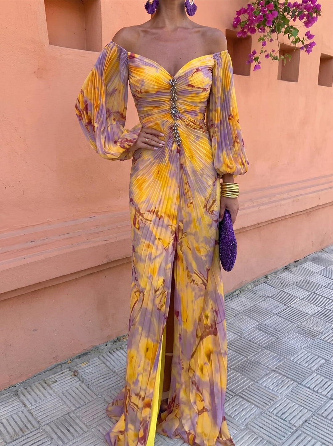 Nivara – encolure sculptée, imprimé floral, robe