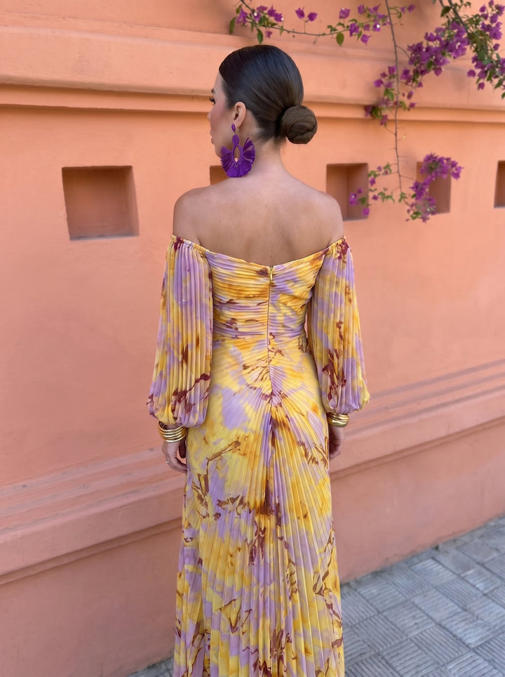 Nivara – encolure sculptée, imprimé floral, robe