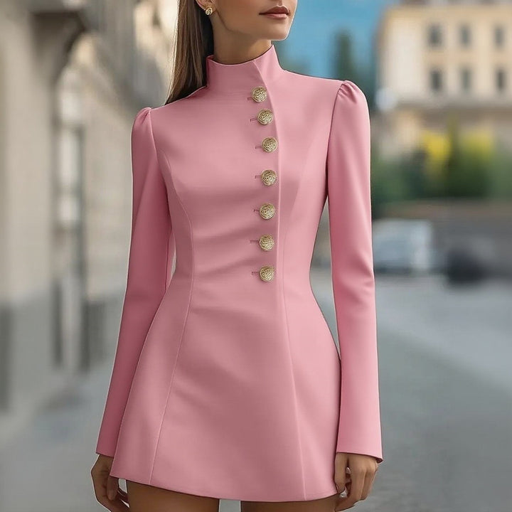 Velira – robe en tissu tailleur tissé à col montant