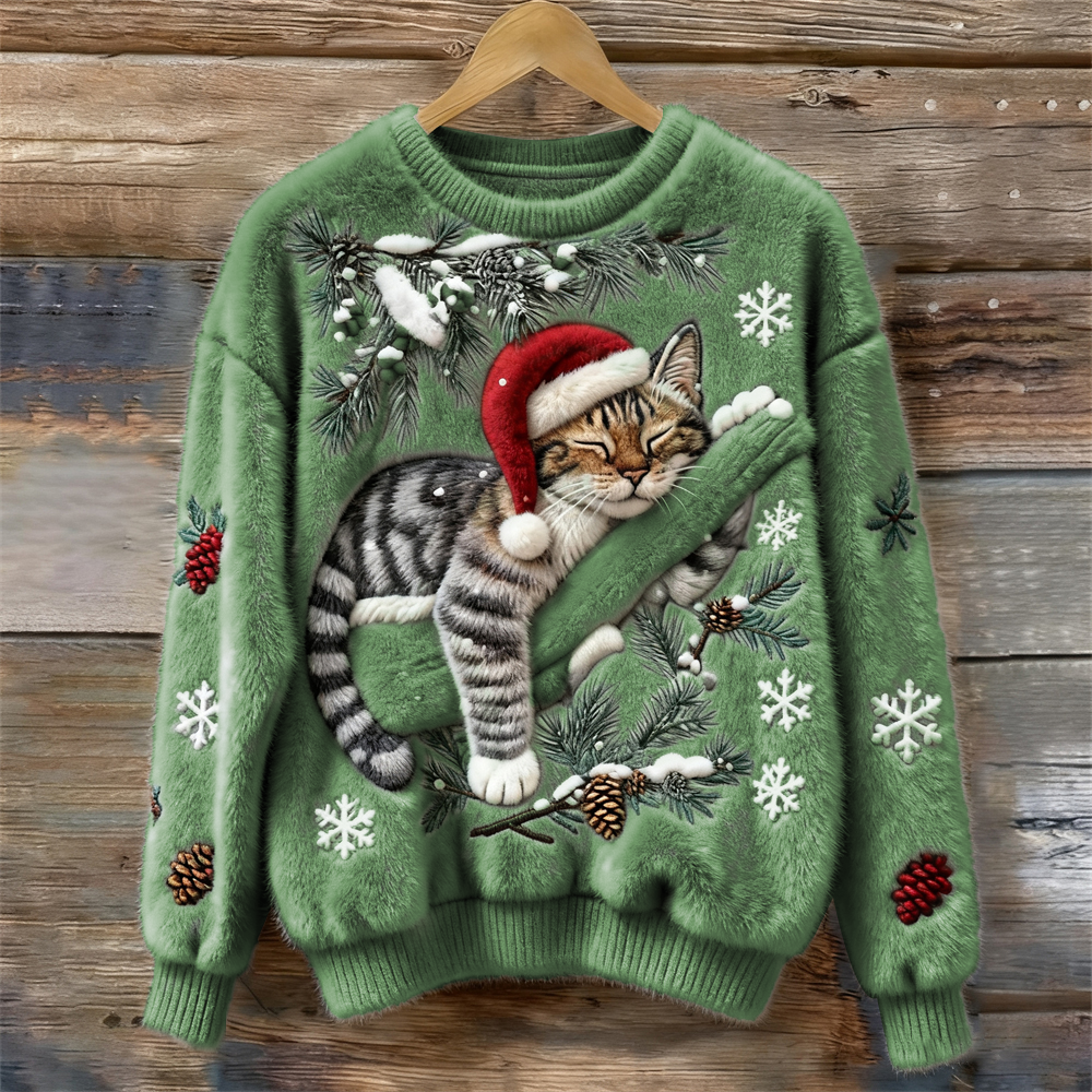 Velira – motif chat 3D en maille peluche, pull