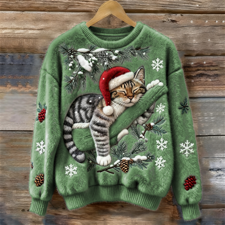 Velira – motif chat 3D en maille peluche, pull