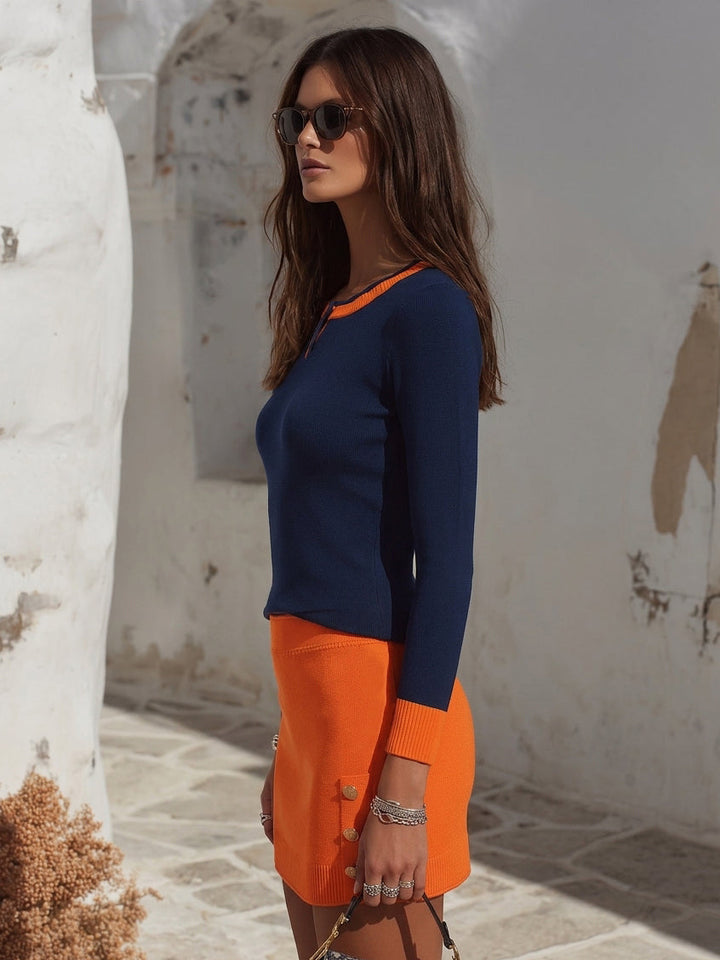 Rivela – ensemble jupe en maille à côtes colorées