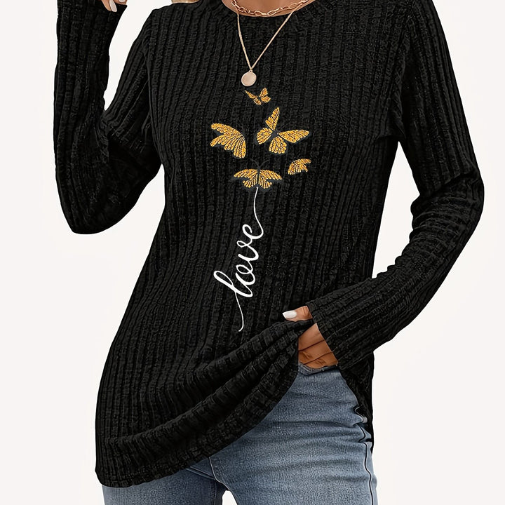 Calira – T-shirt en maille côtelée à motif papillon