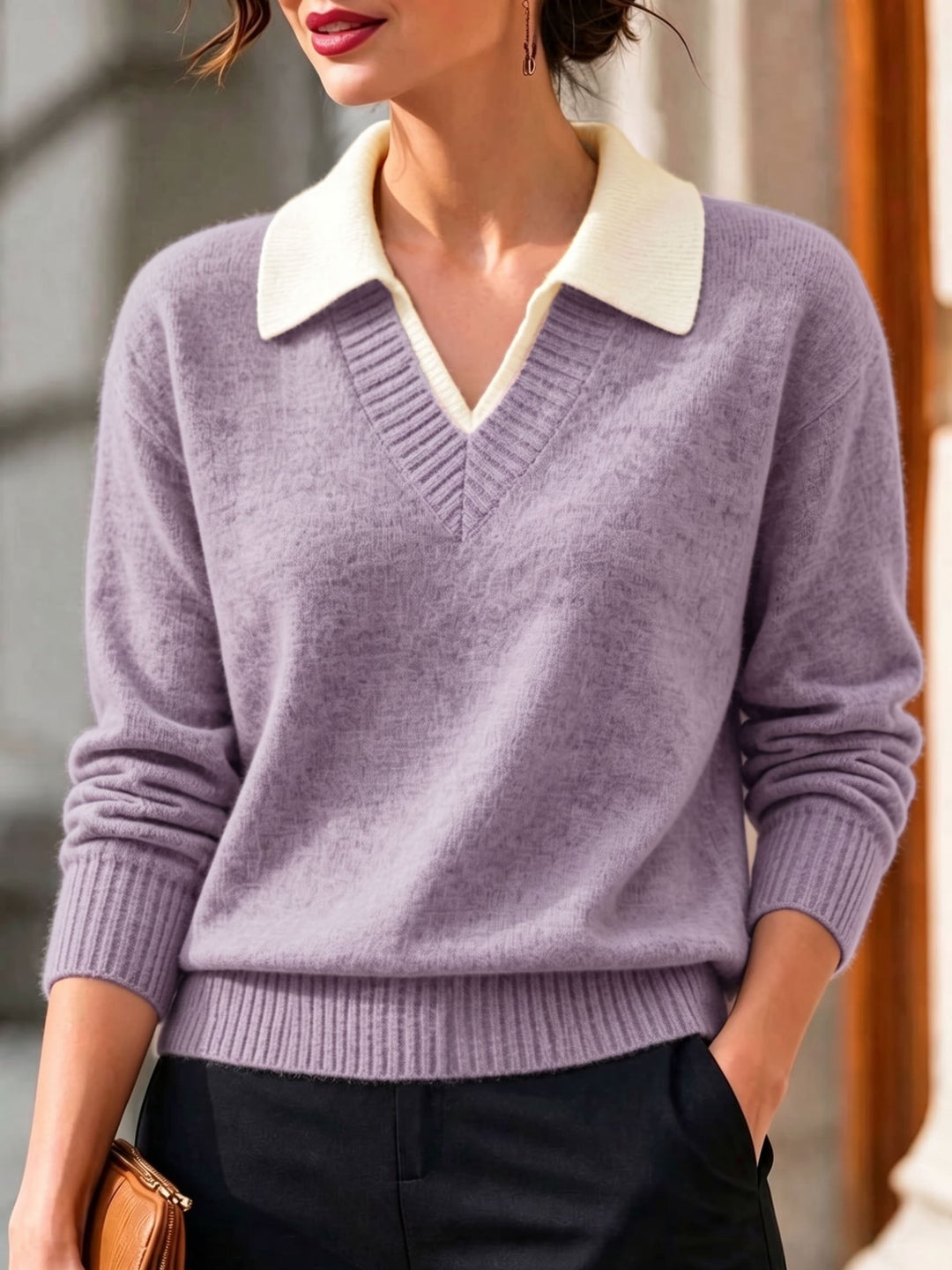 Cirelle – Col contrasté à double épaisseur en tricot, pull