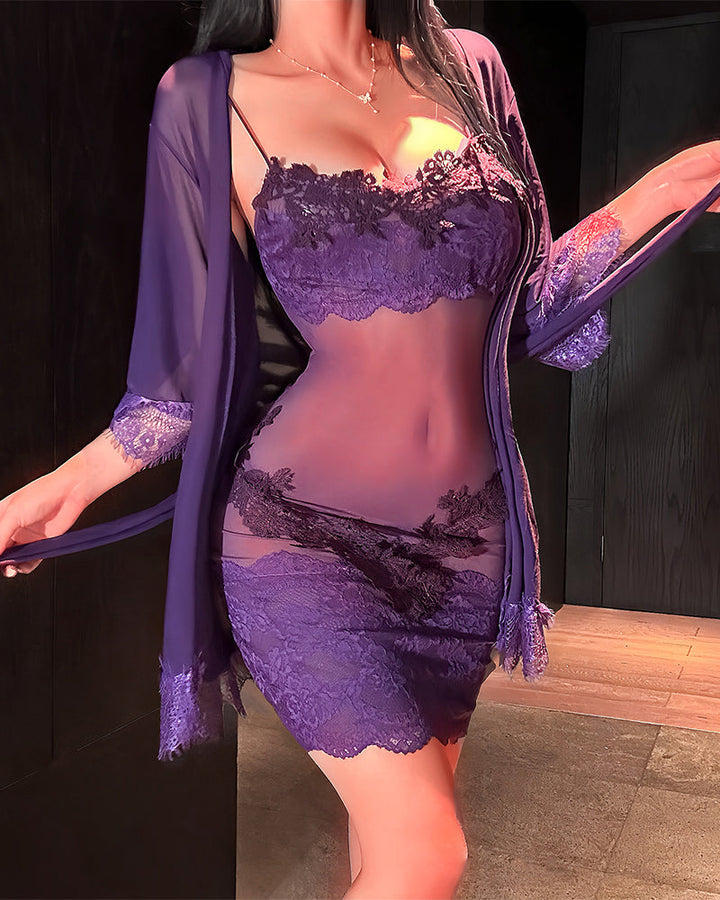 Solyne – ensemble de pyjama en dentelle et maille à bretelles fines