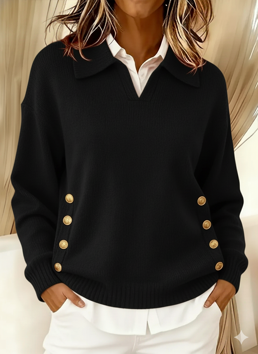 Navira – Pull à col polo boutonné sur le côté