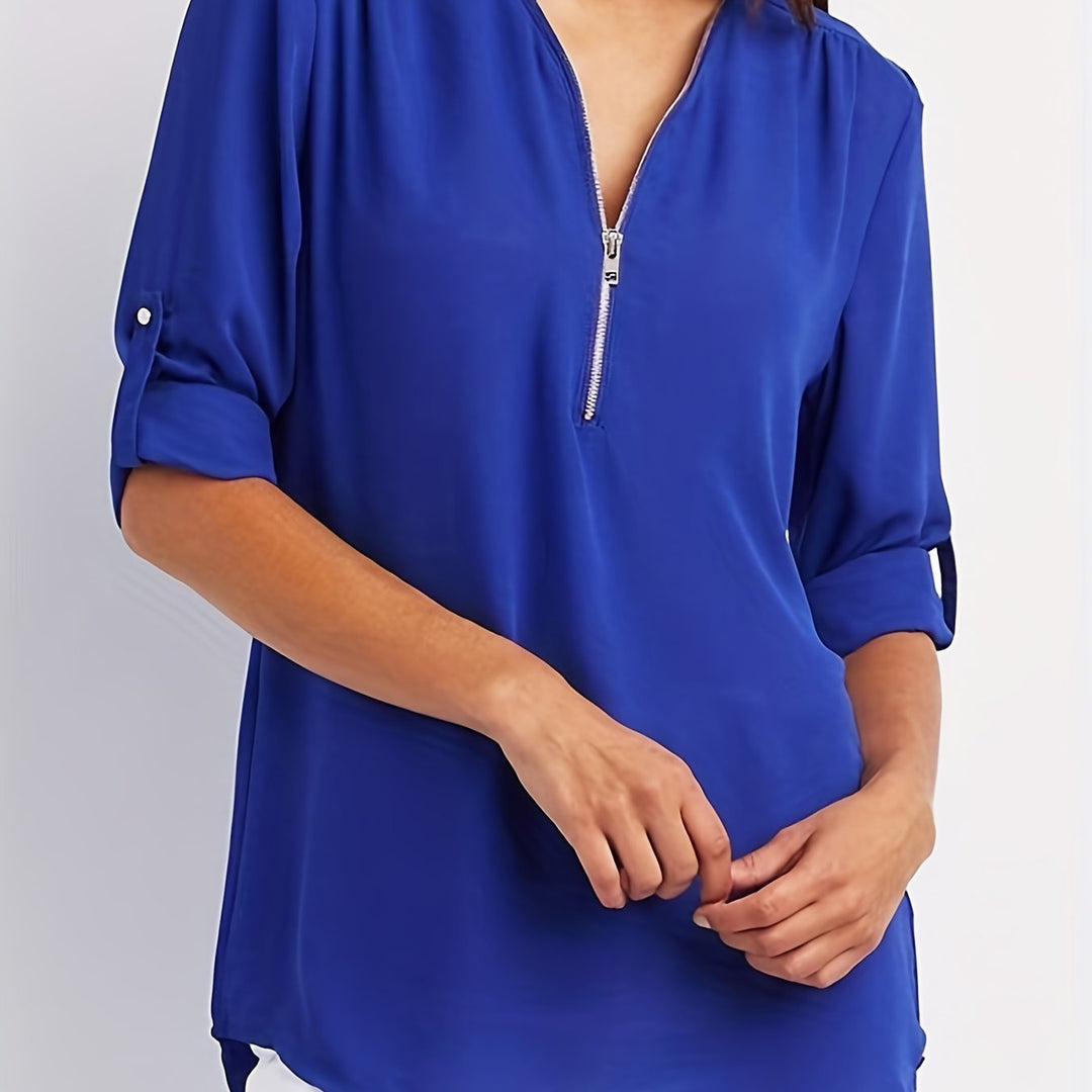 Nivara – Col V zippé en tissu tissé, blouse