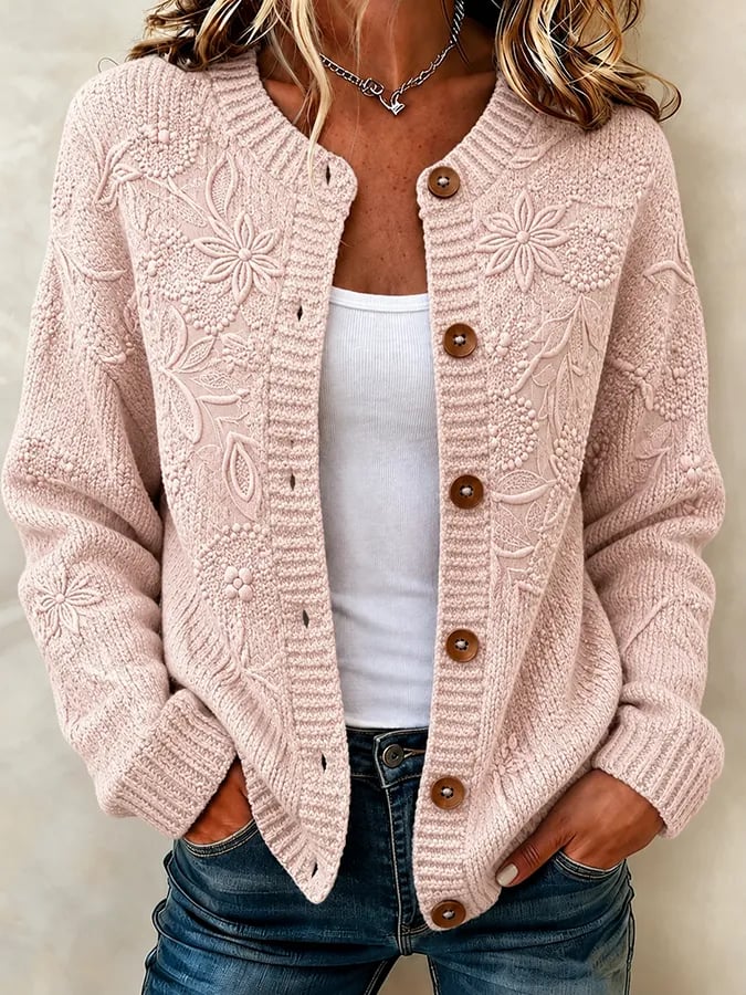 Solira – à motif feuille d’érable, en maille fine, cardigan
