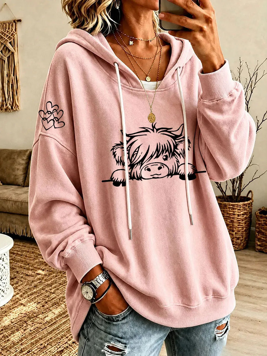 Noreli – imprimé Highland Cattle intégral en tricot, sweat à capuche