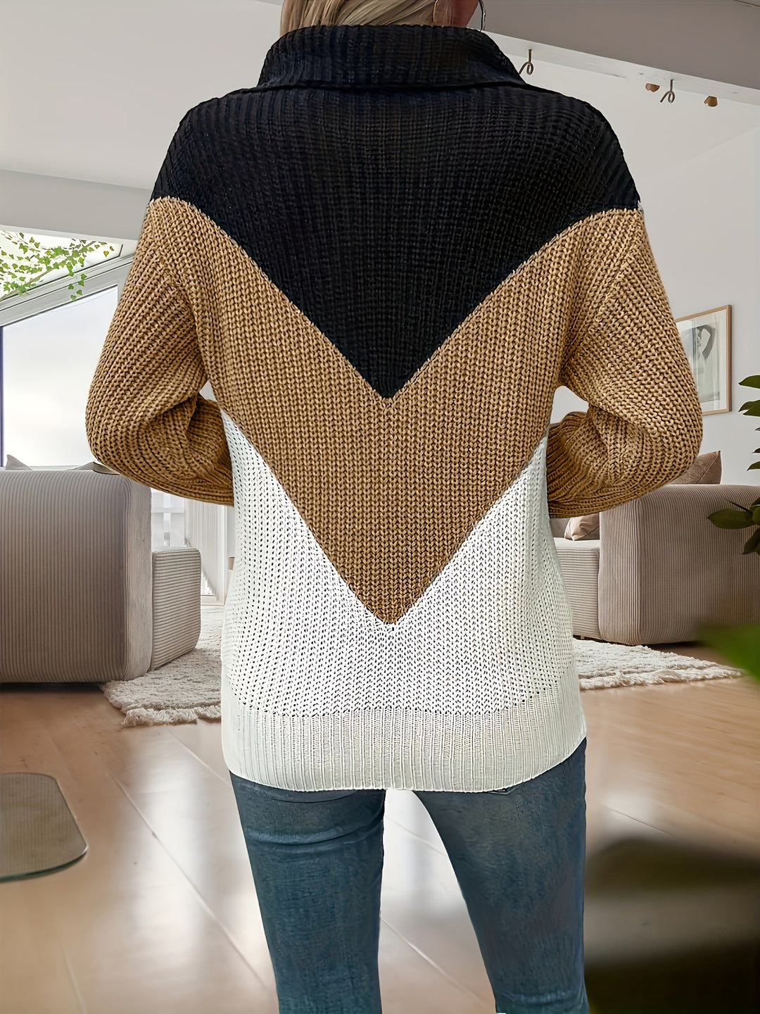 Velira – pull zippé en tricot bicolore