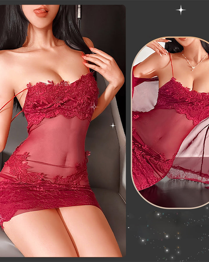 Solyne – ensemble de pyjama en dentelle et maille à bretelles fines