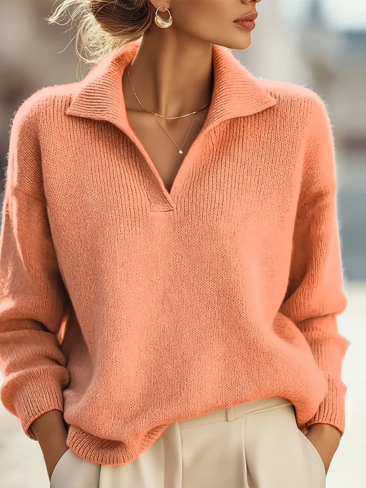 Rilena – Pull polo en maille côtelée à col en V