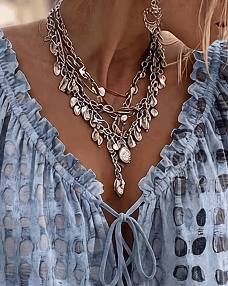 Noreli – À lacets et décolleté en V, en coton mélangé, blouse