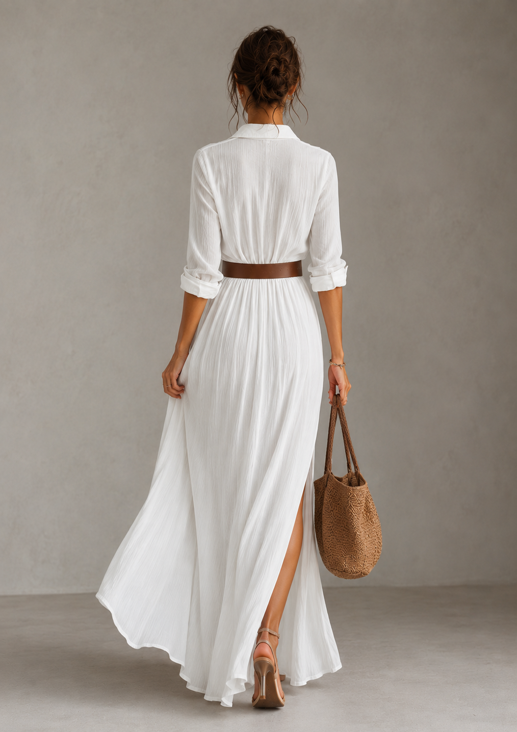 Mevara – Robe longue plissée en coton-lin