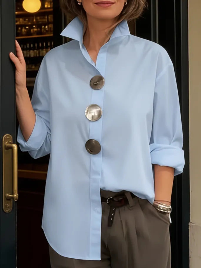 Avenya – Col montant en coton-lin, blouse