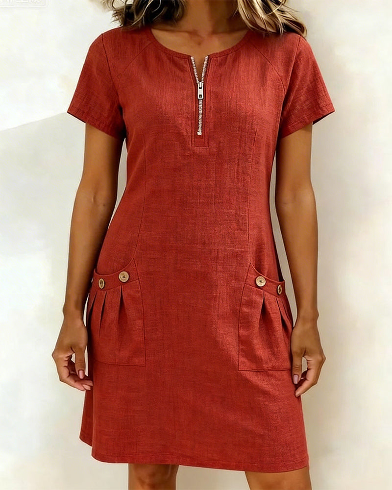 Renavi - A-Line Cotton-Linen Dress