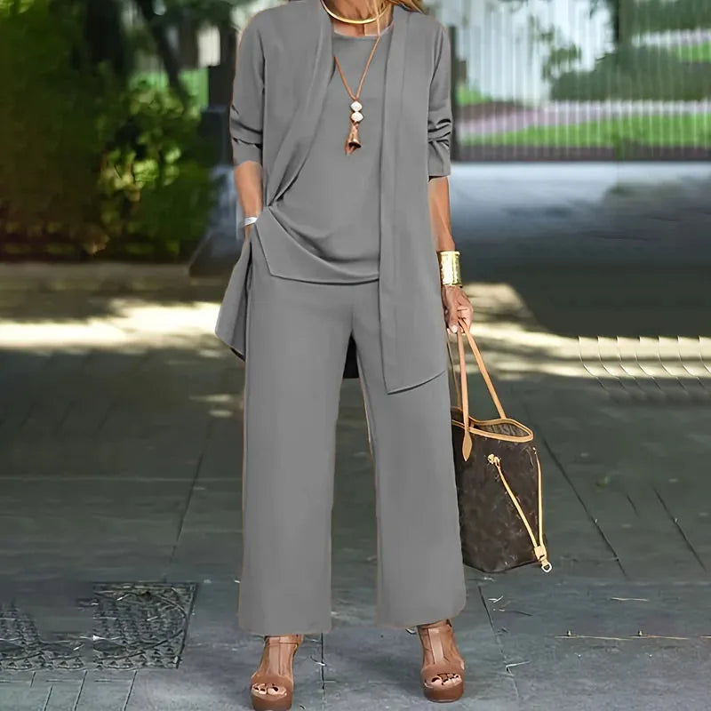 Kevara – À jambes larges en tissu de costume, ensemble 3 pièces