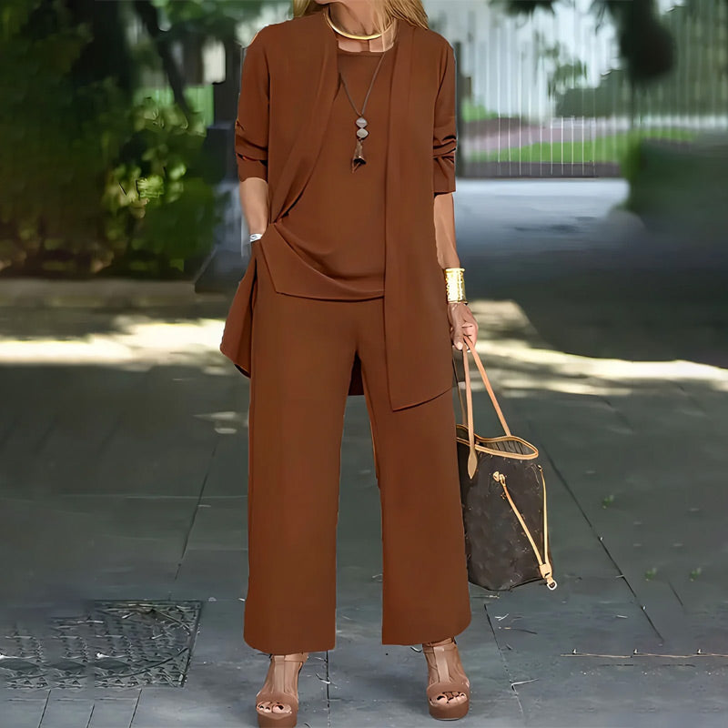 Kevara – À jambes larges en tissu de costume, ensemble 3 pièces