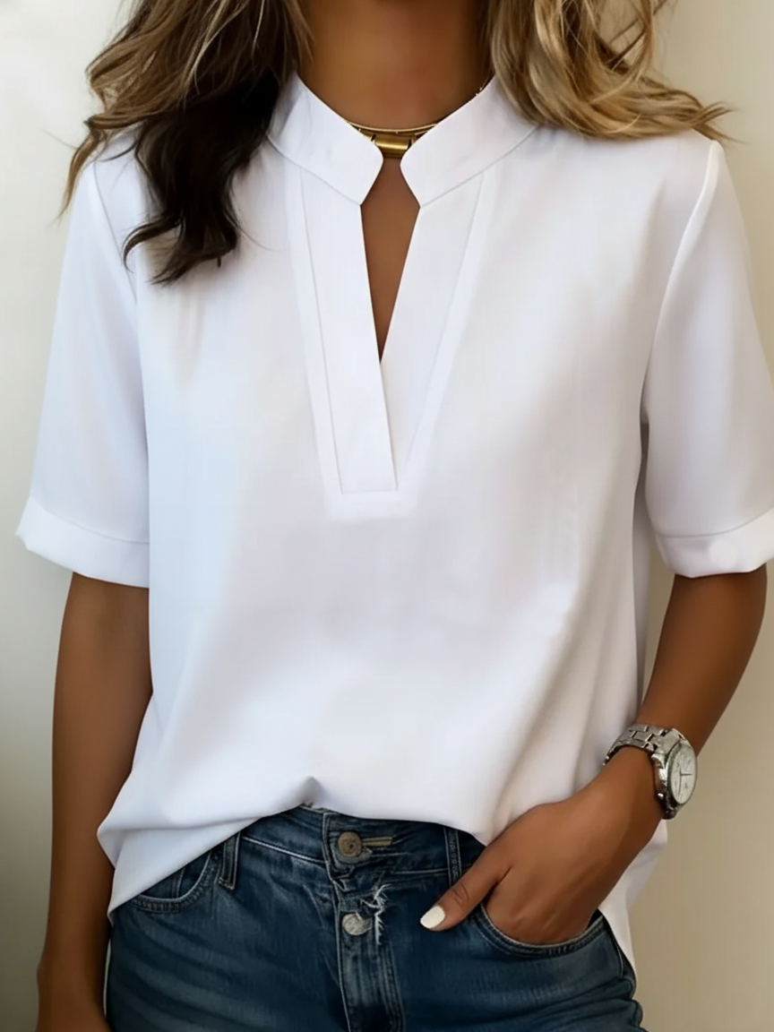 Talven – manches courtes, col montant, tissée, chemise
