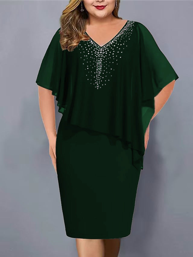 Virela – à col V orné de strass, en chiffon, robe midi