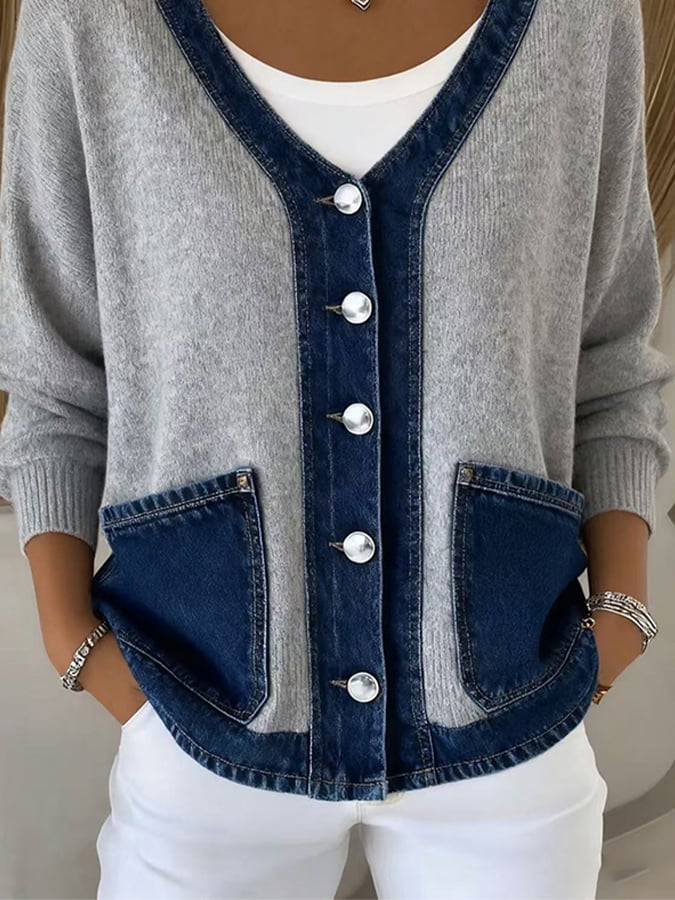 Ilyra – cardigan en tricot patchwork en denim