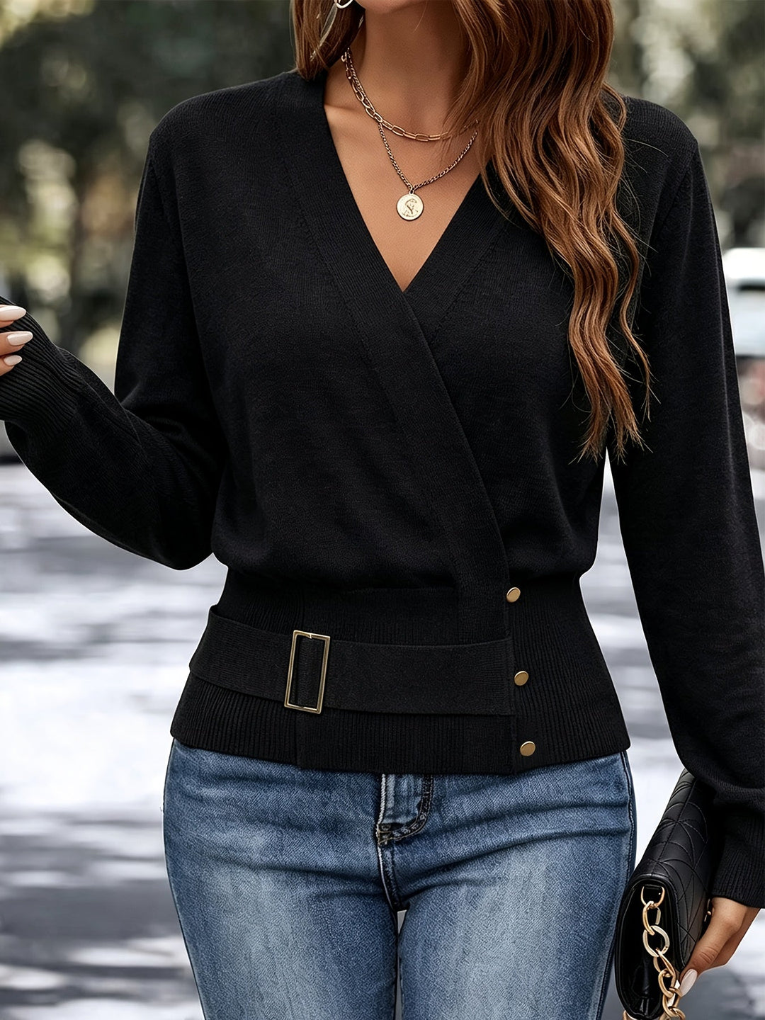 Calira – Pull en maille à col croisé