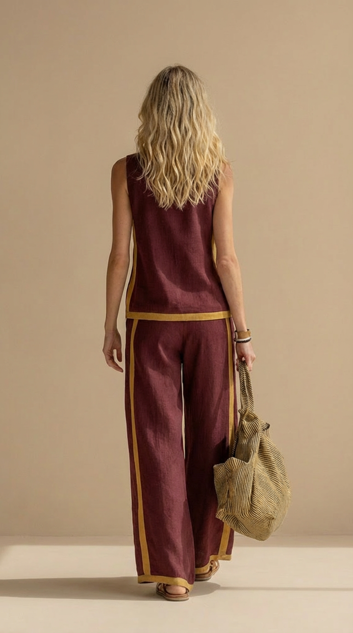 Olyra – Ensemble en lin-coton à finitions contrastées