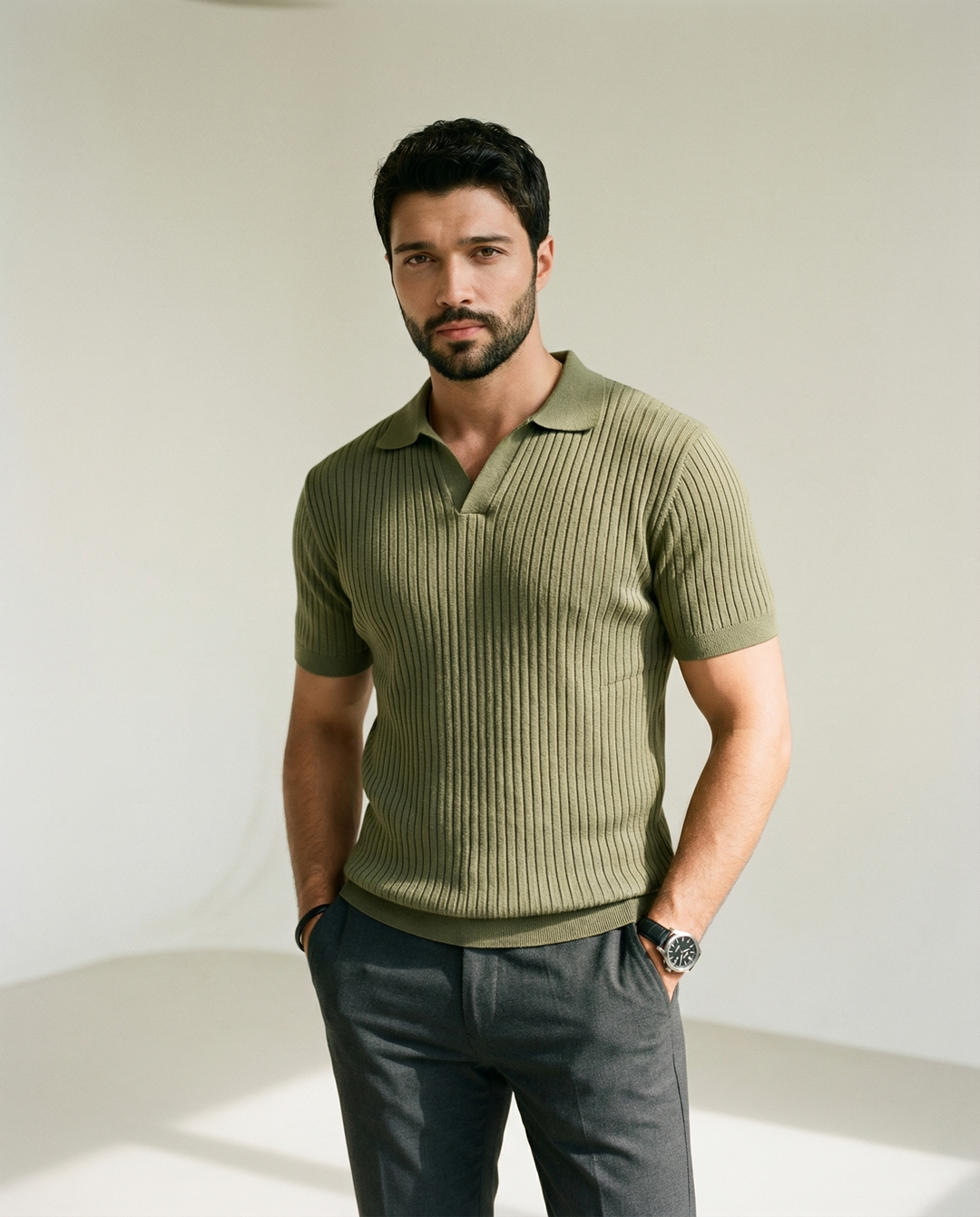 Tyven - Johnny Collar Stretch Knit Polo Shirt