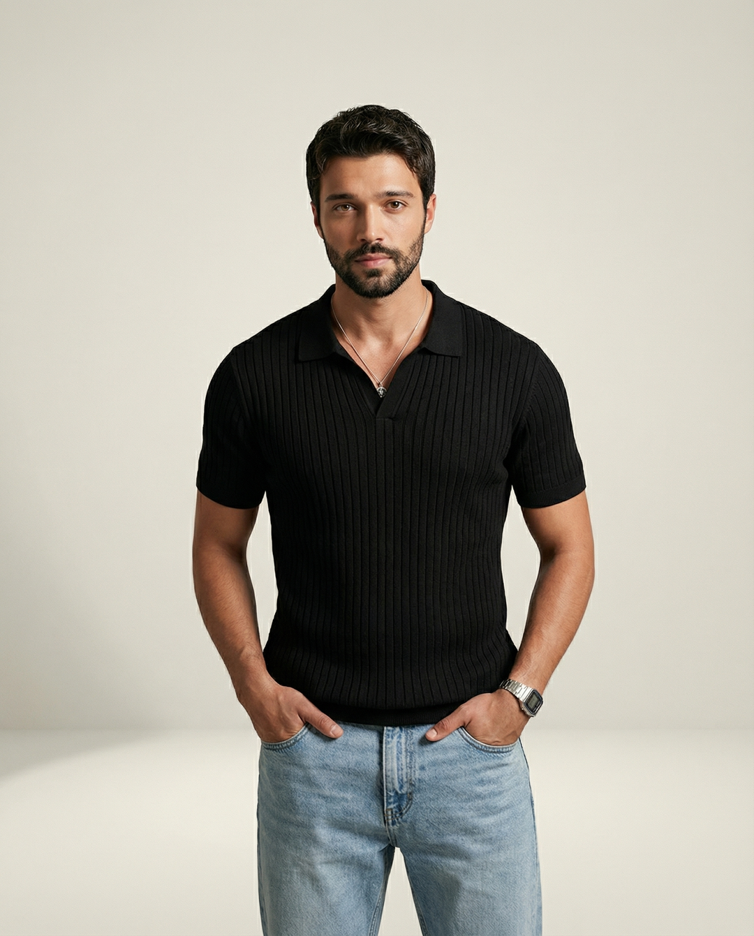 Tyven - Johnny Collar Stretch Knit Polo Shirt