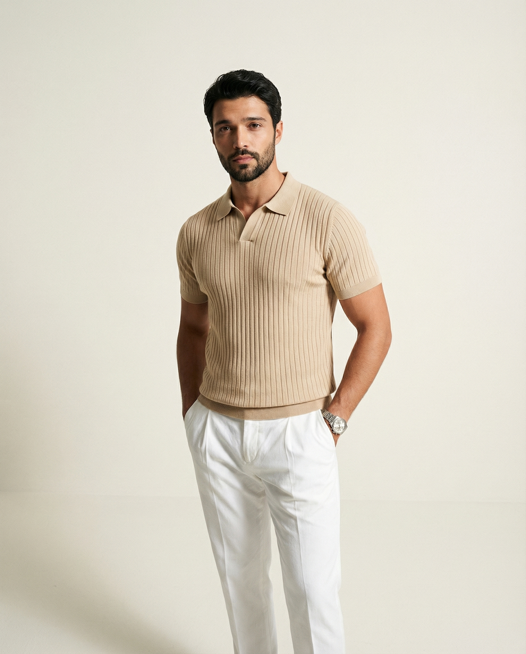 Tyven - Johnny Collar Stretch Knit Polo Shirt