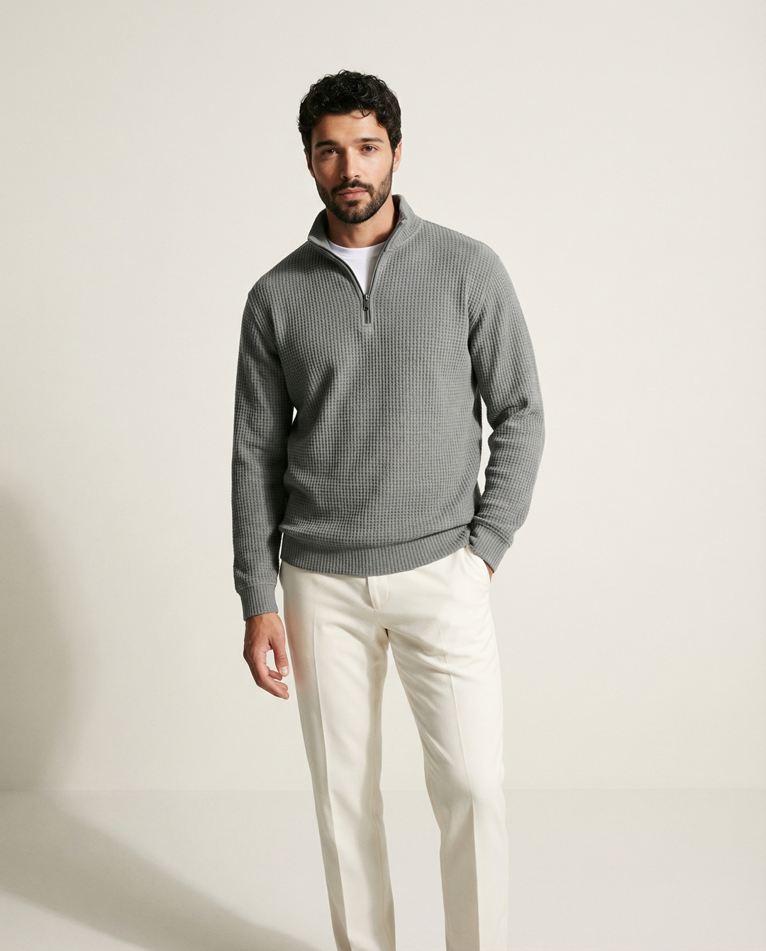 Tevran - Full Zip Structured Knit Sweater