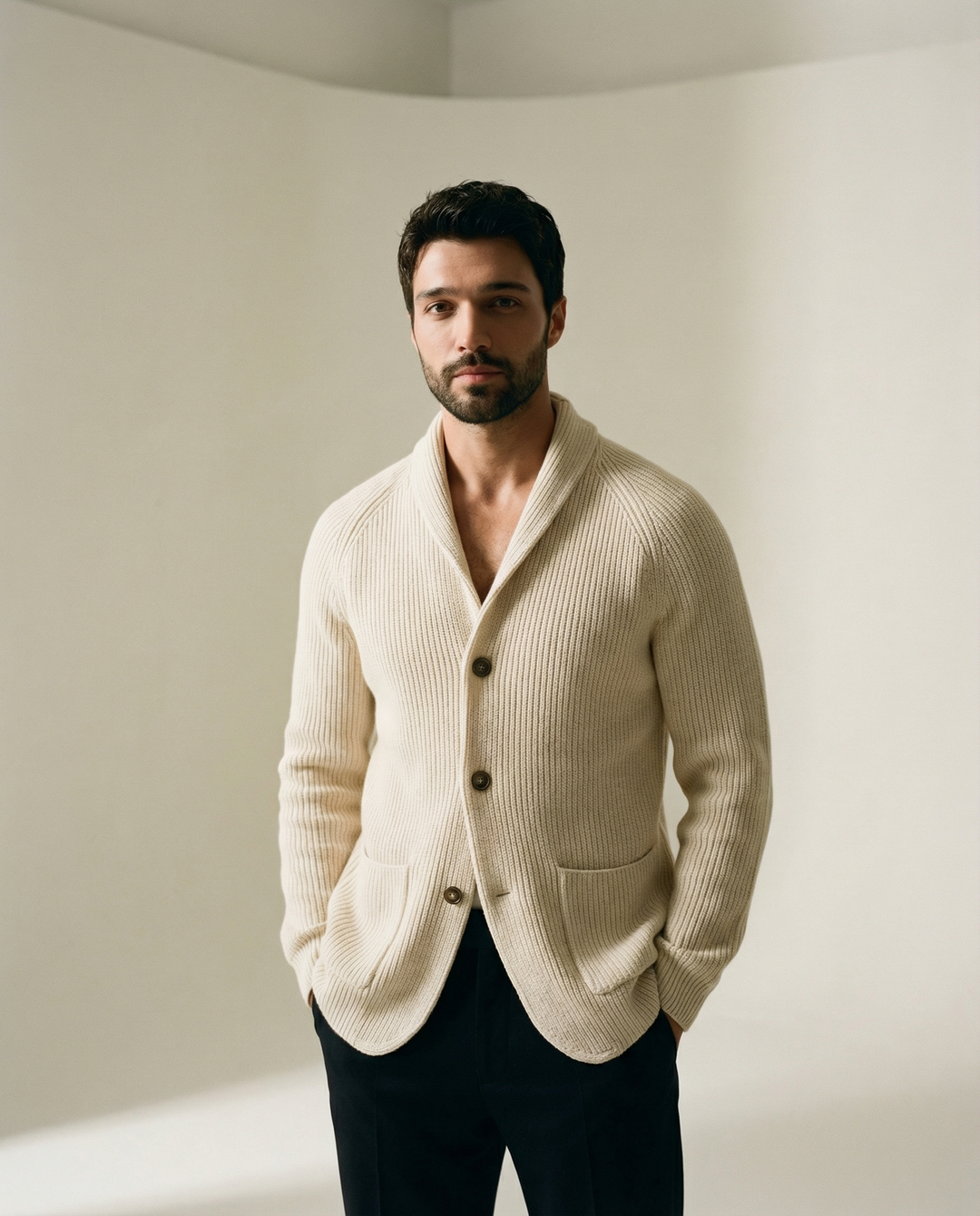 Varlen - Shawl Collar Wool Blend Cardigan