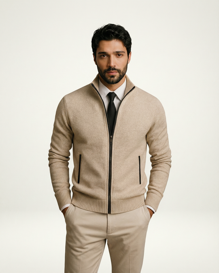 Tavren - Tailored Silhouette Merino-Cotton Knit Jacket