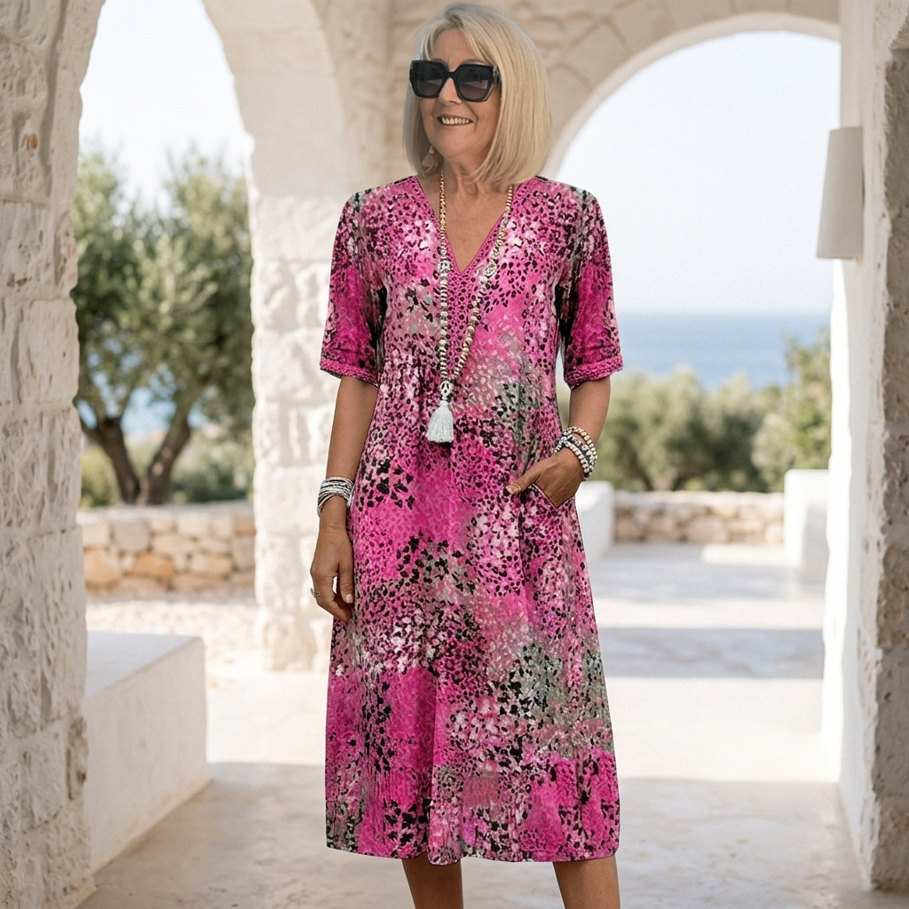 Navira – robe trapèze midi en mélange de coton