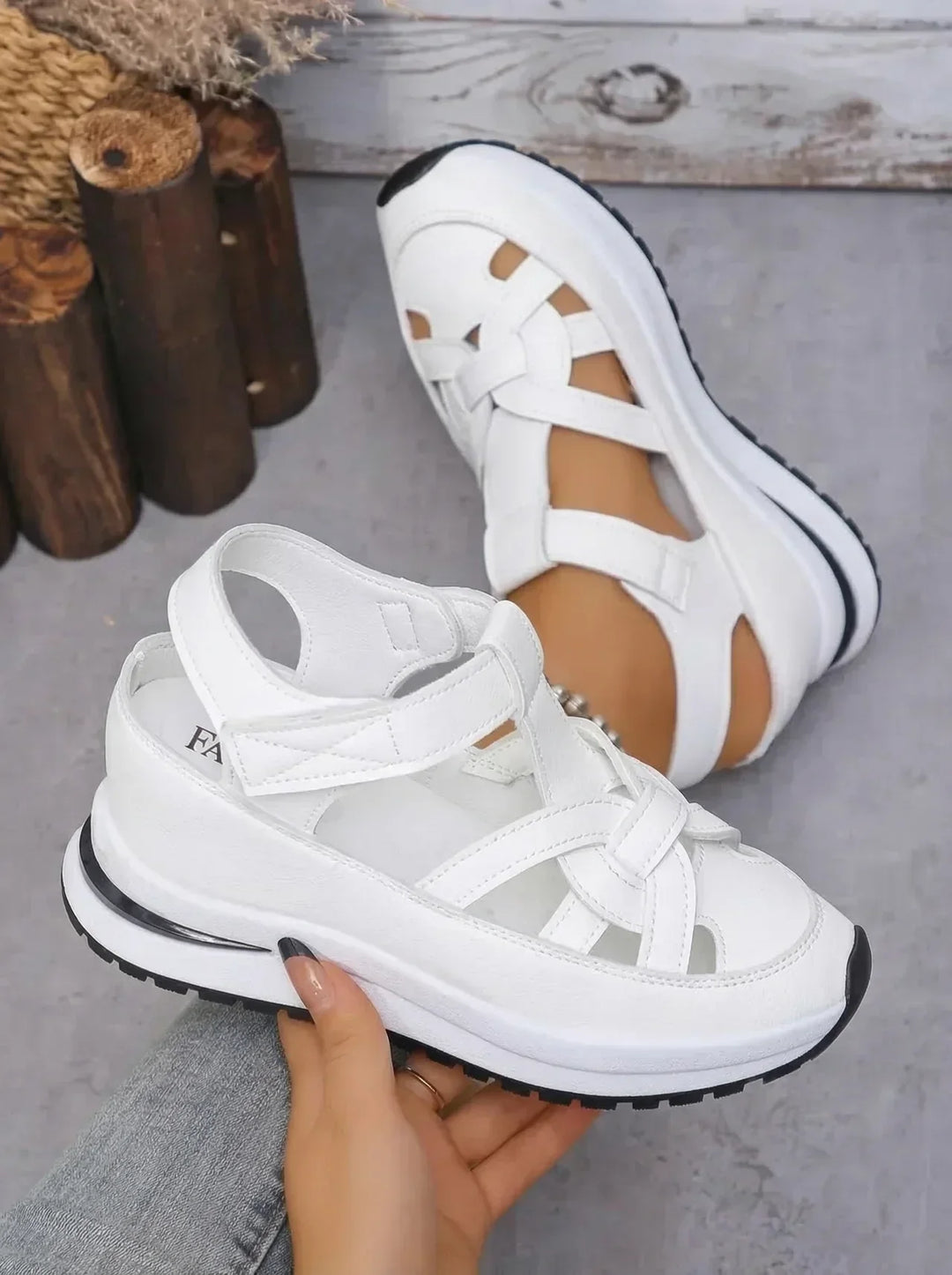 Orlise – fermeture Velcro, semelle en caoutchouc, sandales à talon compensé