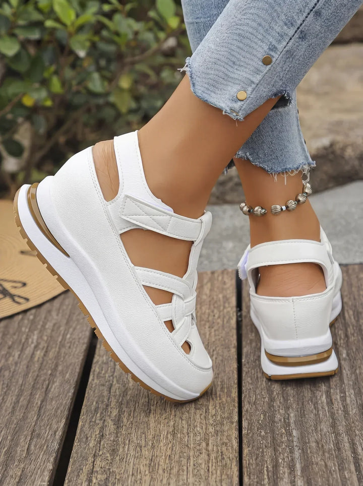 Orlise – fermeture Velcro, semelle en caoutchouc, sandales à talon compensé
