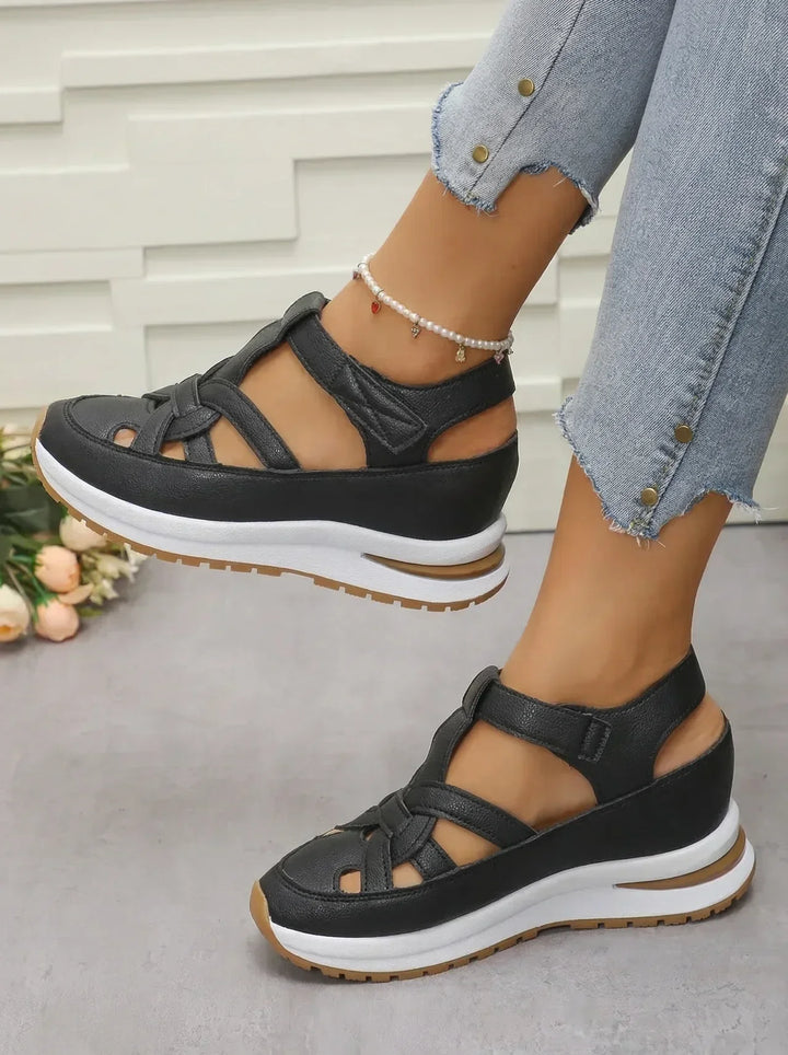 Orlise – fermeture Velcro, semelle en caoutchouc, sandales à talon compensé
