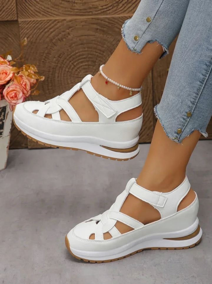 Orlise – fermeture Velcro, semelle en caoutchouc, sandales à talon compensé