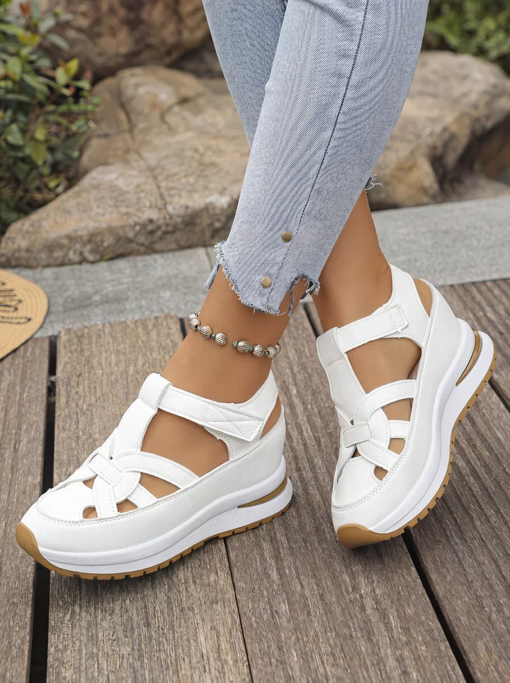 Orlise – fermeture Velcro, semelle en caoutchouc, sandales à talon compensé