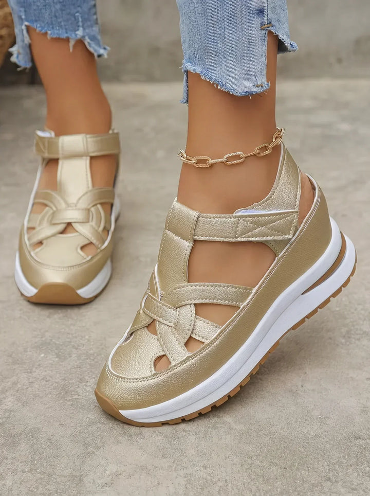 Orlise – fermeture Velcro, semelle en caoutchouc, sandales à talon compensé