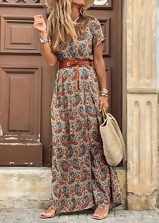 Nivara – Robe maxi imprimée à taille élastiquée