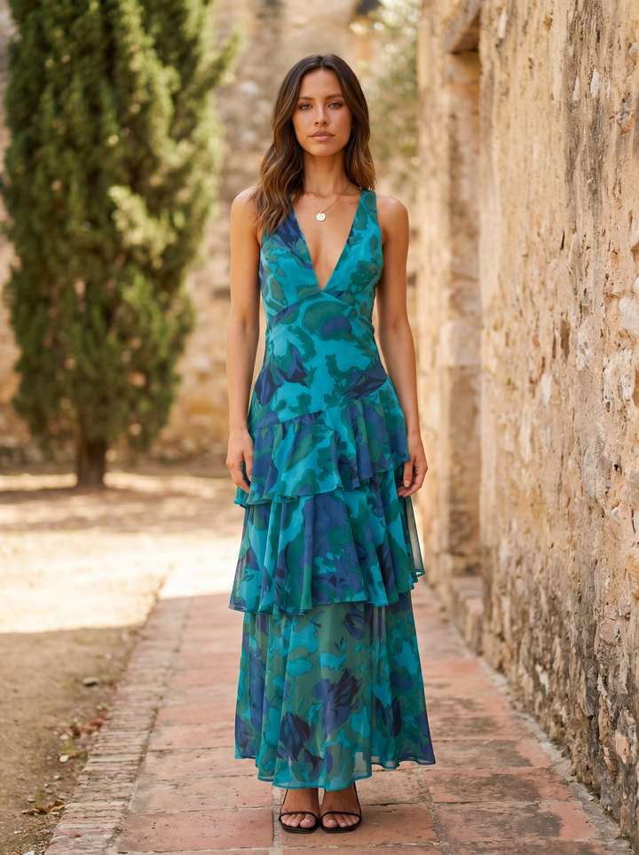 Luniva – Décolleté en V à imprimé floral, robe maxi