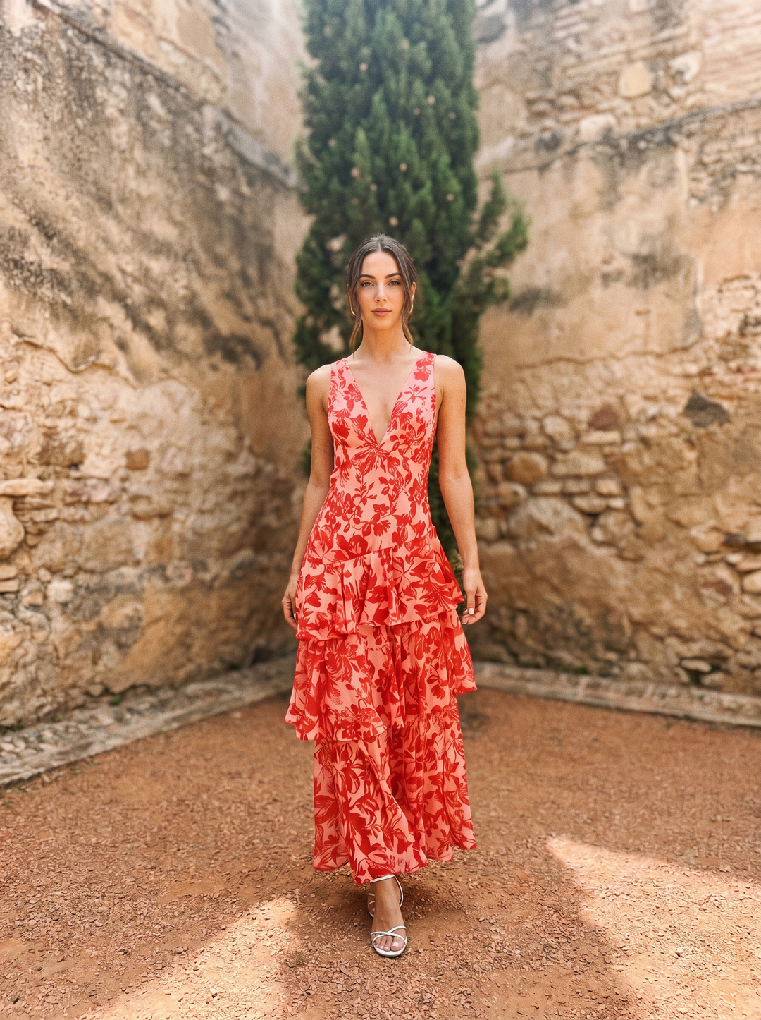 Luniva – Décolleté en V à imprimé floral, robe maxi