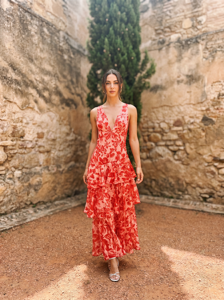 Luniva – Décolleté en V à imprimé floral, robe maxi