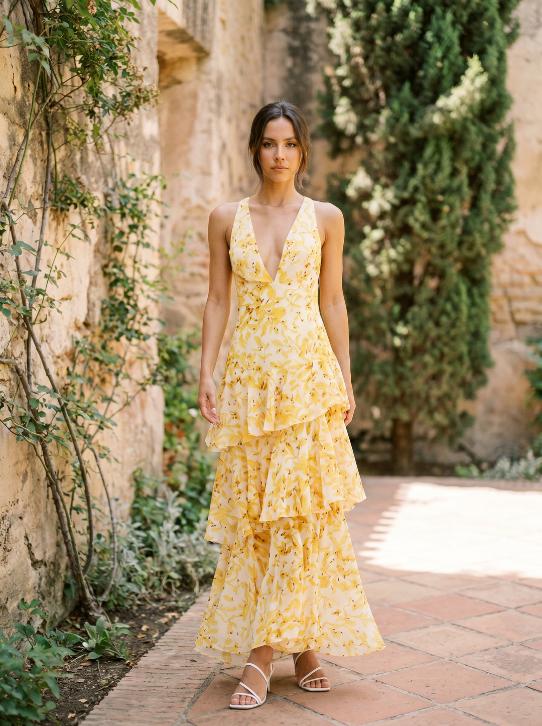 Luniva – Décolleté en V à imprimé floral, robe maxi