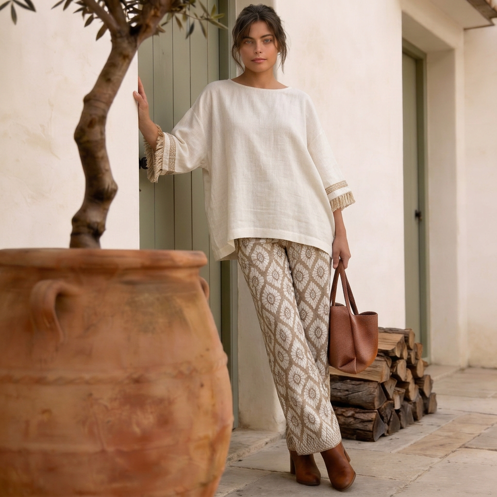 Ilyra – Ensemble en toile de bambou à franges