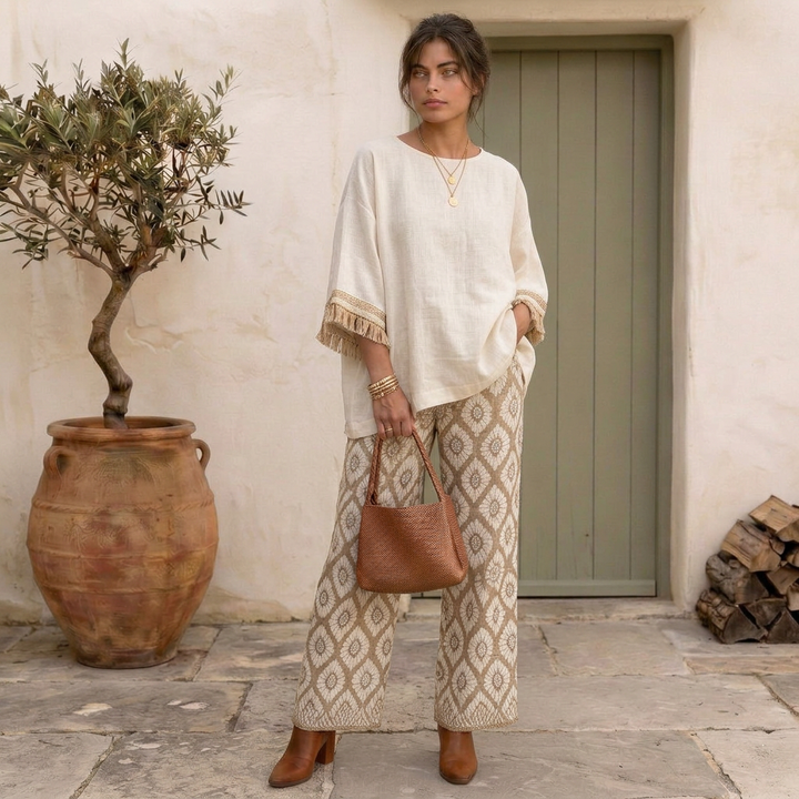 Ilyra – Ensemble en toile de bambou à franges